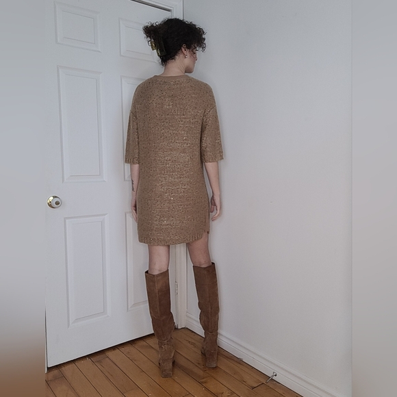 Sandro Paris Elegant Tan Knit wool mix Dress - Picture 4 of 9